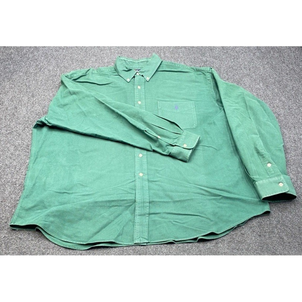 Ralph Lauren Button Down Shirt Men XL Green Big Shirt Cotton Long Sleeve Pony